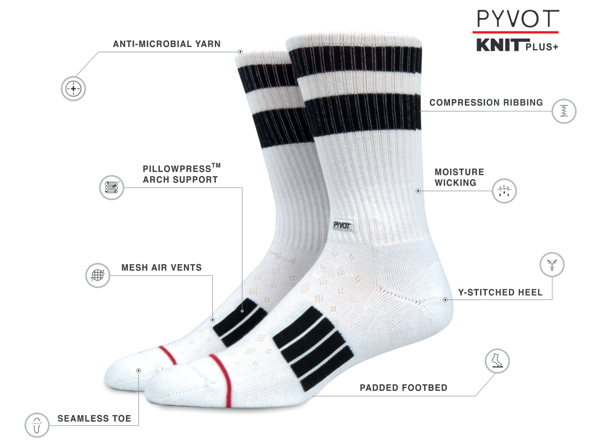 PYVOT ATHLETIC KNITPLUS+ STRIPE CREW SOCKS