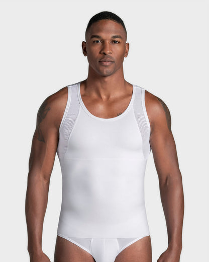 STRETCH COTTON MODERATE COMPRESSION SHAPER TANK WITH MESH CUTOUTS