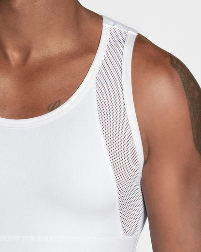 STRETCH COTTON MODERATE COMPRESSION SHAPER TANK WITH MESH CUTOUTS